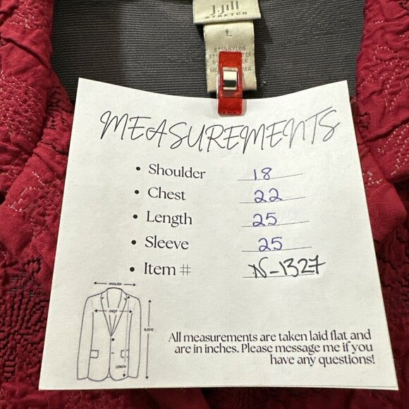 2/$30 J Jill Stretch Embroidered Button Up Thick Shirt Shacket L Red Stretch - Picture 4 of 12